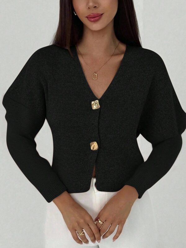 V Neck Long Sleeve Button Cardigan