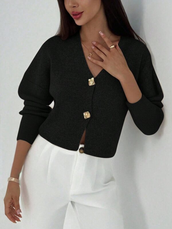 V Neck Long Sleeve Button Cardigan