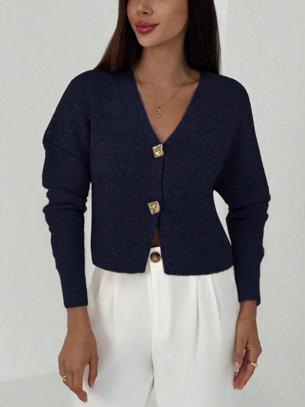 V Neck Long Sleeve Button Cardigan