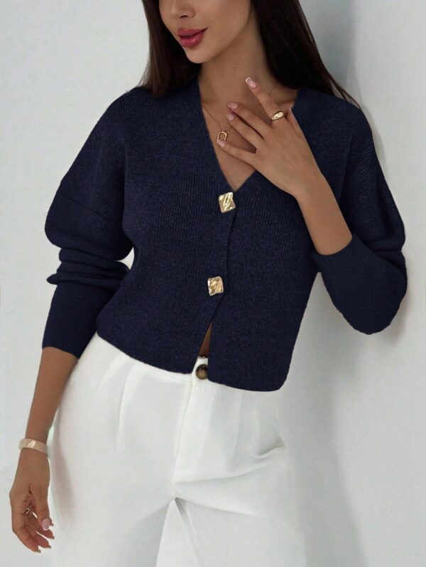 V Neck Long Sleeve Button Cardigan