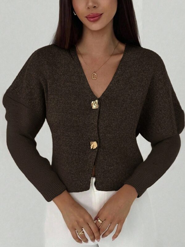V Neck Long Sleeve Button Cardigan