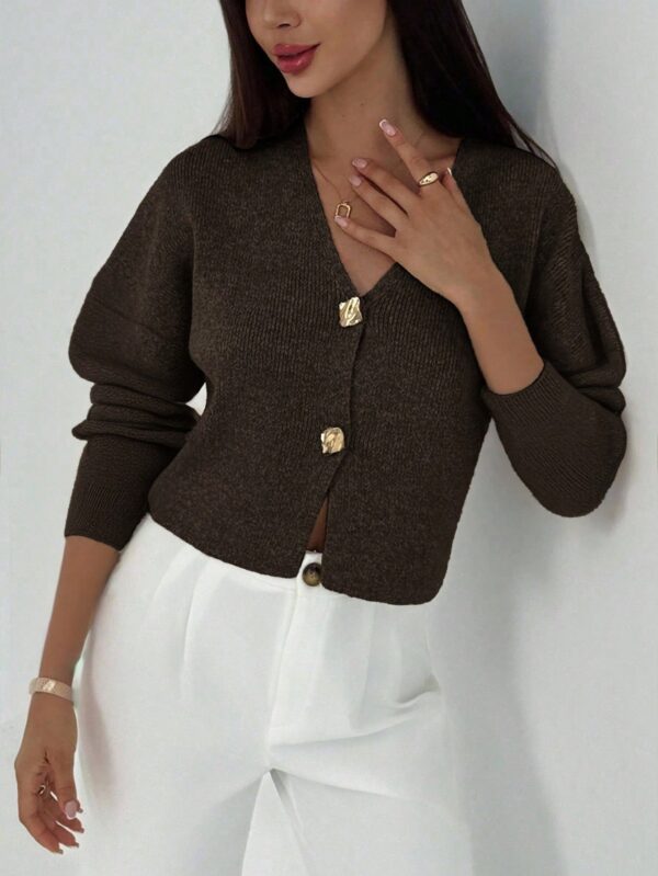 V Neck Long Sleeve Button Cardigan