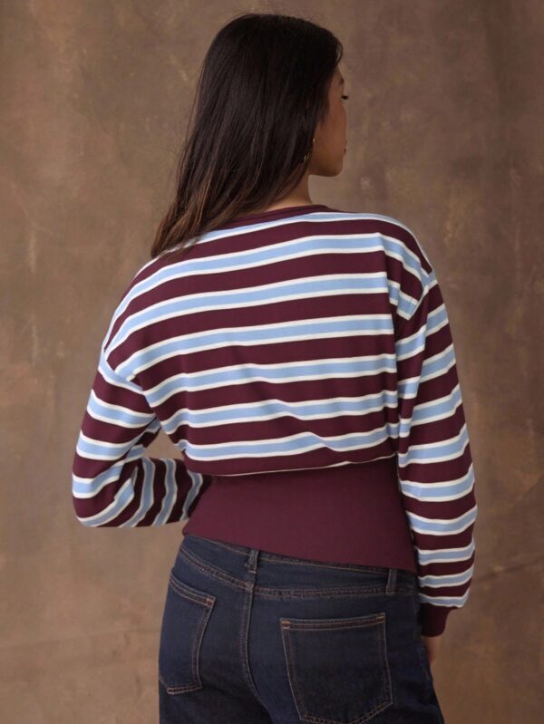 Asymmetric Collar Contrast Color Striped Sweater