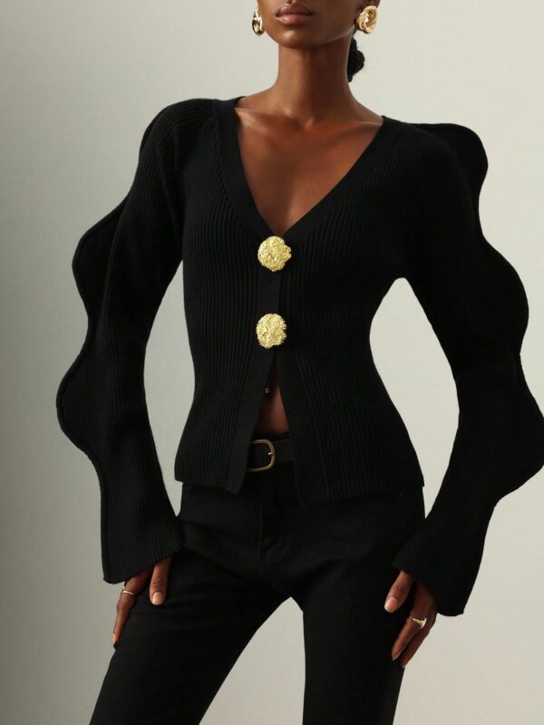 Metal Button Design Versatile Cardigan