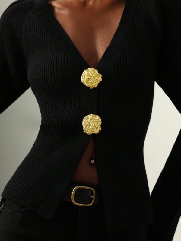 Metal Button Design Versatile Cardigan