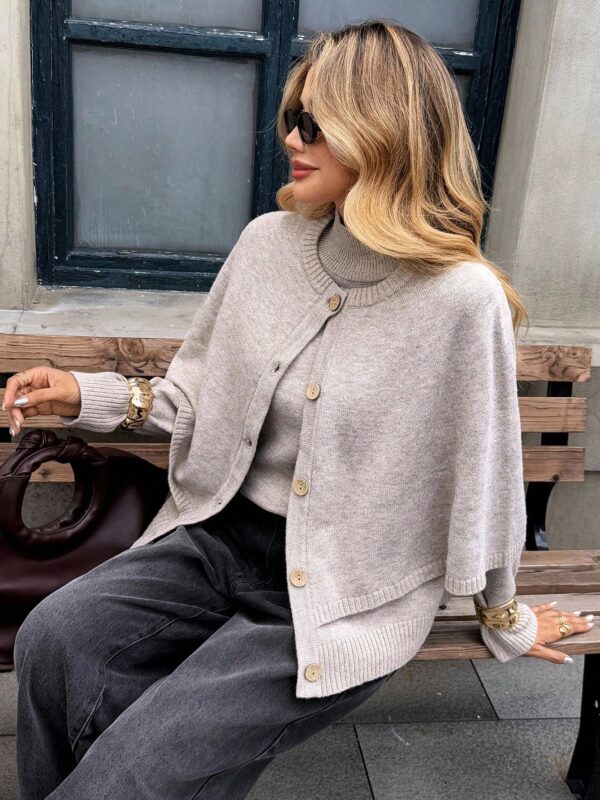 2pcs Cape Knitted Cardigan Sweater Set