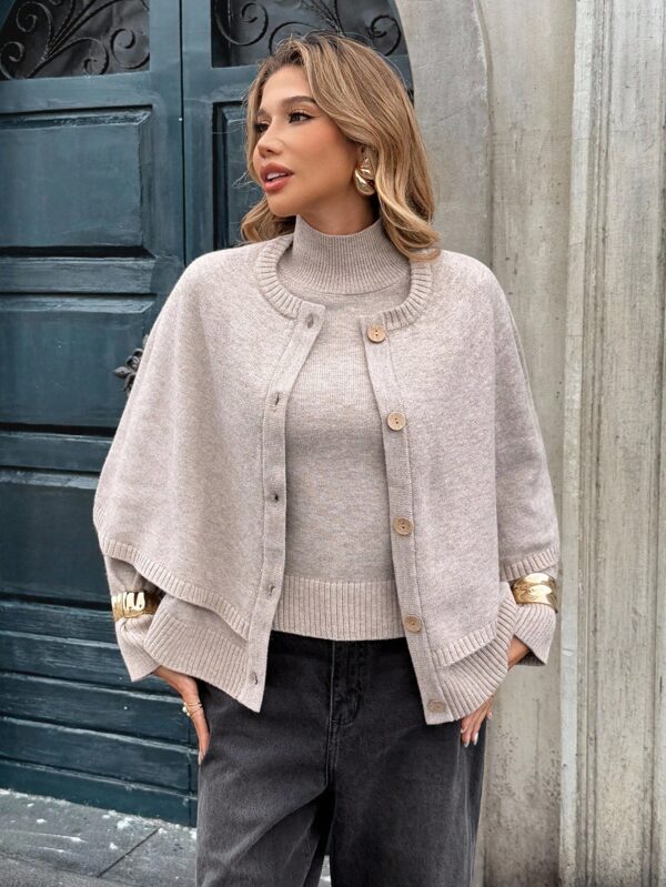 2pcs Cape Knitted Cardigan Sweater Set