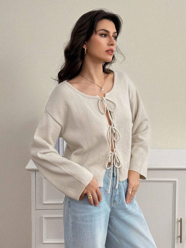 Front Tie-Waist Long Sleeve Sweater