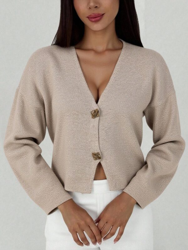 V Neck Long Sleeve Button Cardigan