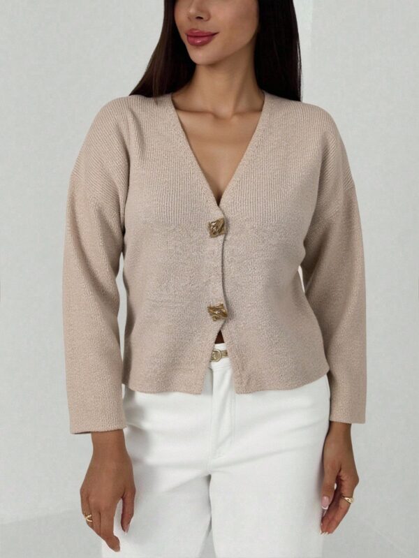 V Neck Long Sleeve Button Cardigan