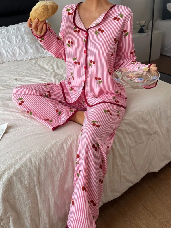 Cherry Stripe Print Lounge wear/Pajama Set