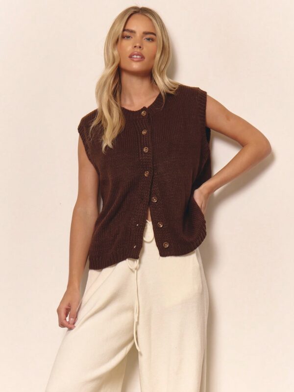 Knit Oversized Button Sleeveless Top