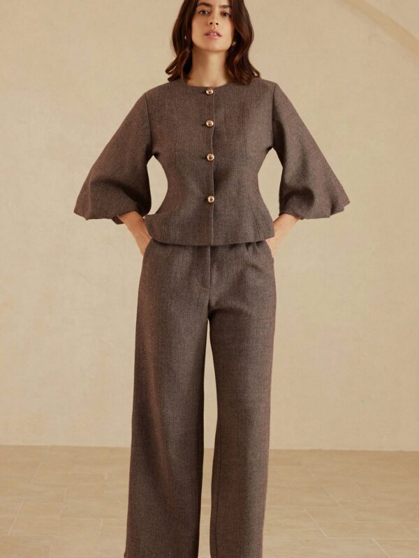 Lantern Sleeve Top And Pants Suit