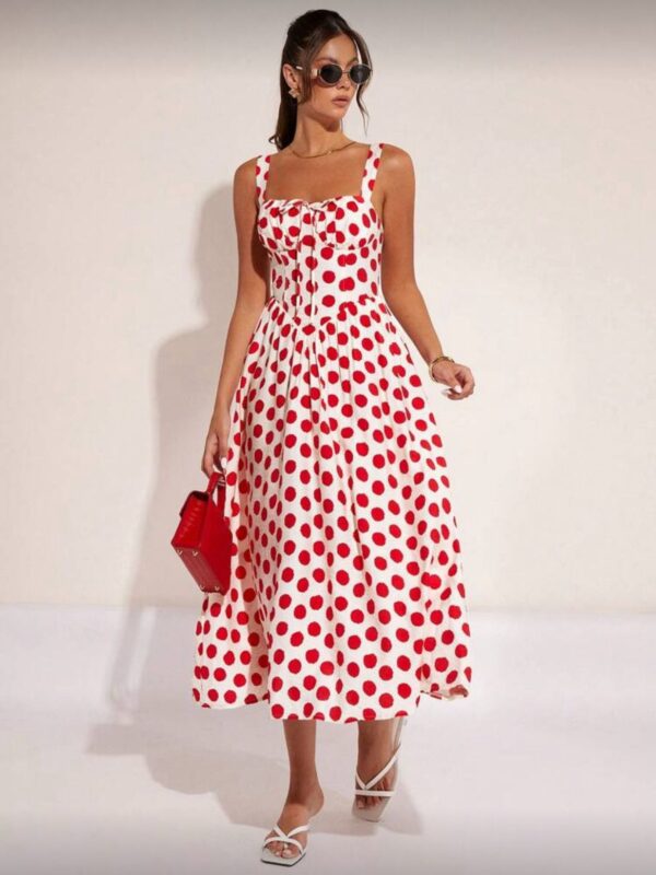 Elegant Polka Dot Print Mid-Length Dress