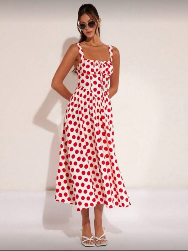 Elegant Polka Dot Print Mid-Length Dress