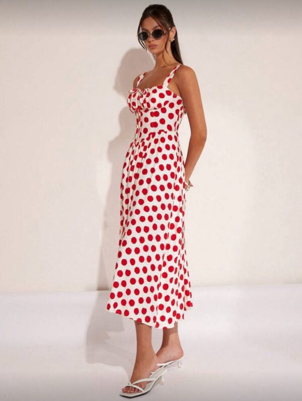 Elegant Polka Dot Print Mid-Length Dress