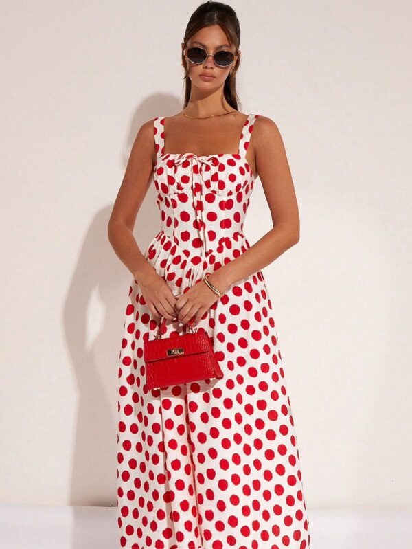 Elegant Polka Dot Print Mid-Length Dress
