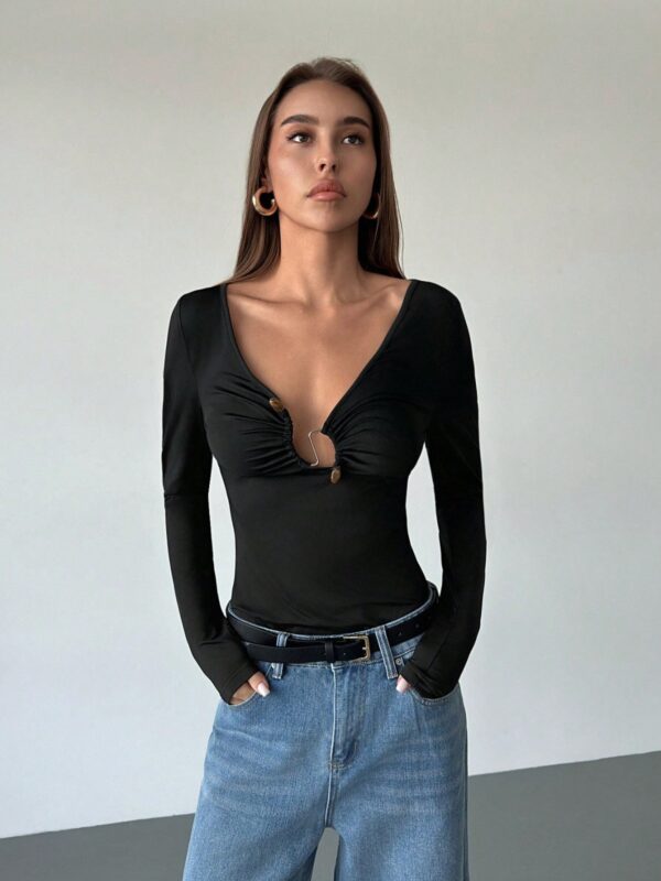 Spring Fall V Neck Long Sleeve Bodysuit