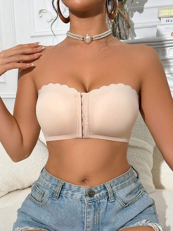 Front Clasp Scoop Neck Bandeau Bra