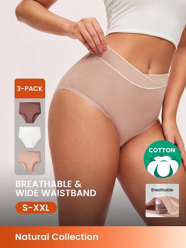 3-Pack Cotton High Waist Briefs Women Underwear Panties