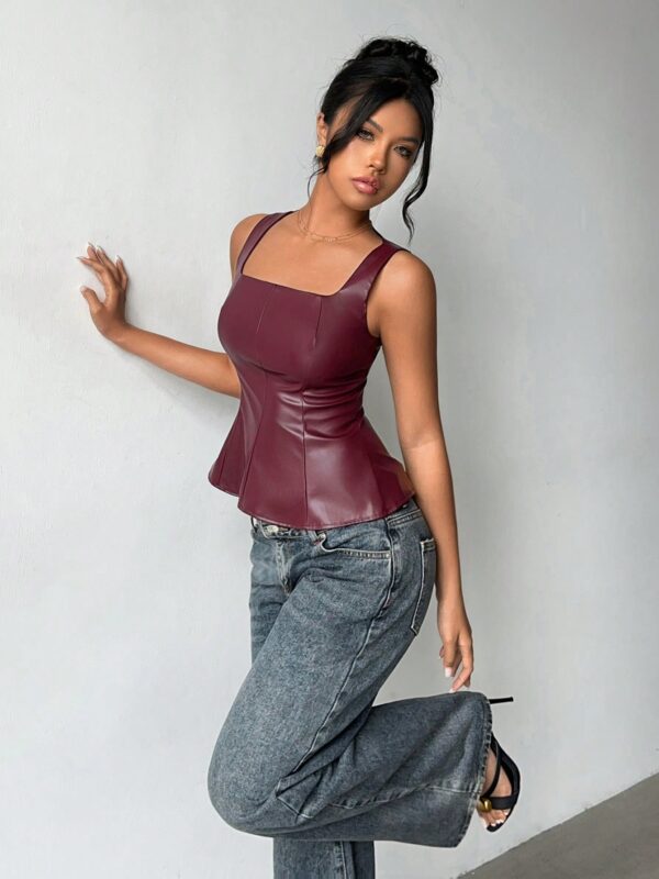 Square Neck Faux Leather Top