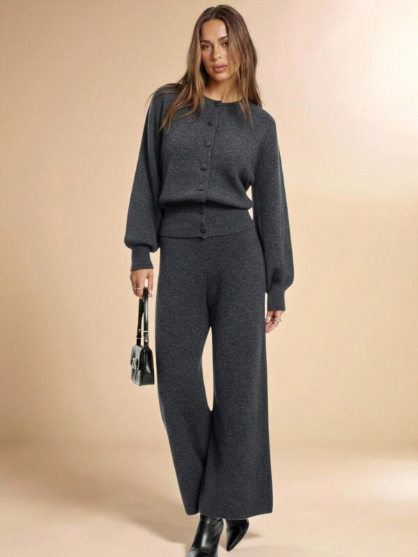 Casual Cardigan And Knit Pants Set
