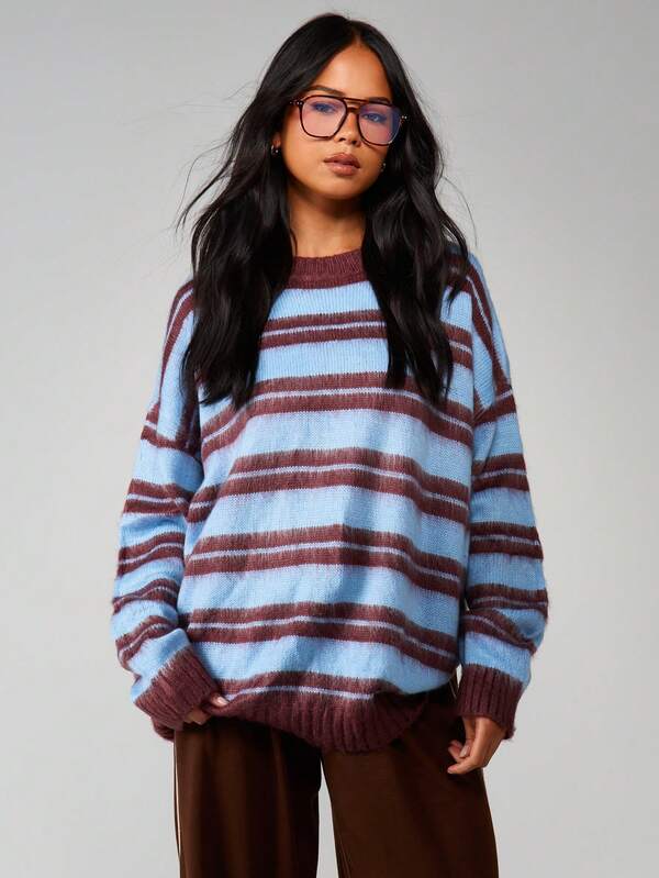 Oversized Striped Crew Neck Sweater