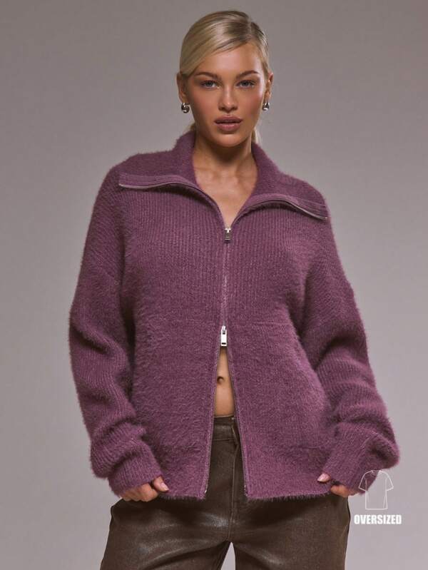 Ribbed Zip Through Sweater