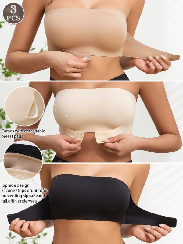 3PCS Anti-Slip Strip Front Closure Bra