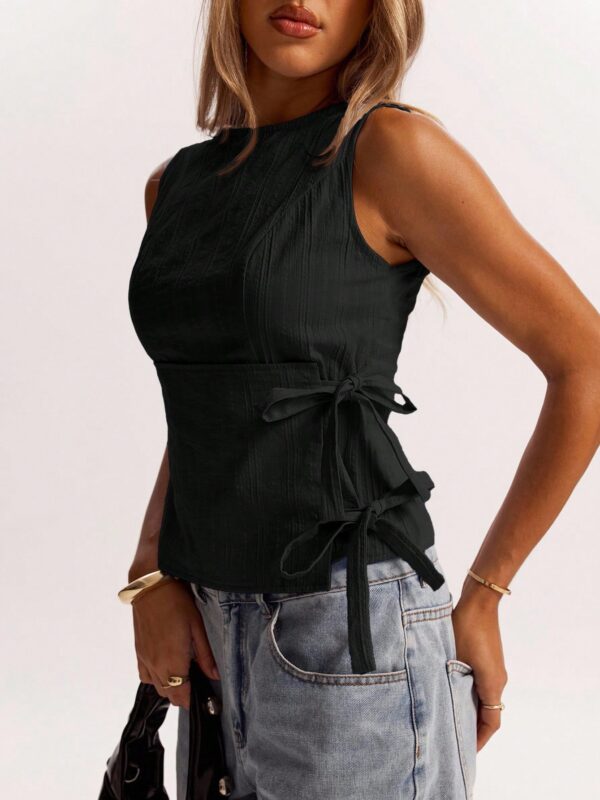 Side Knot Round Neck Sleeveless Top