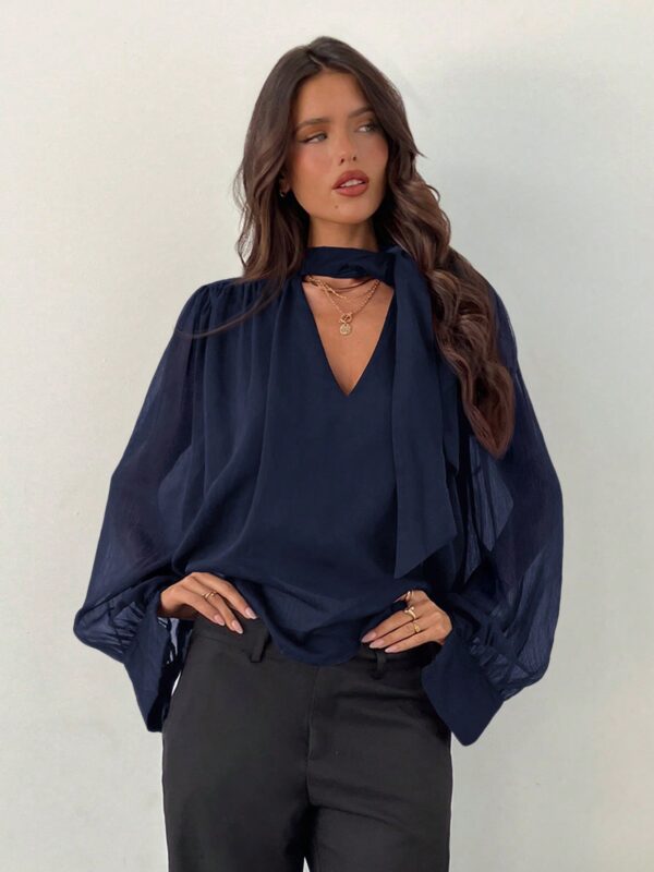 Chiffon V-Neck Tie Blouse