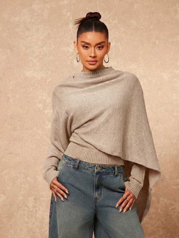 Turtleneck Fitted Long Sleeve Sweater With Cape