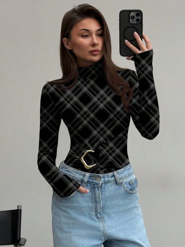 High Neck Fitted Metal Buckle Bodysuit