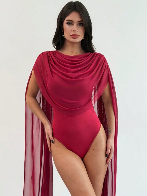 Mesh Flowy Tie Sleeve Sleeveless Fitted Bodysuit