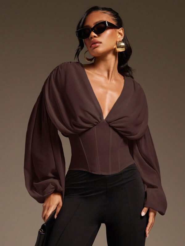 Soft Chiffon Balloon Sleeve Corset Top