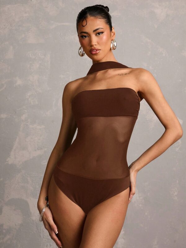 Black Opaque Halter Backless Bodysuit