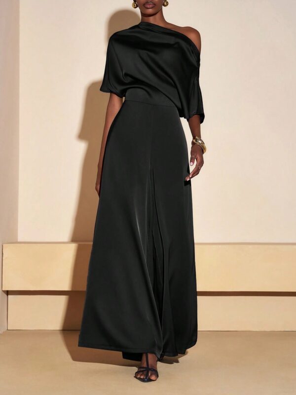 Satin Jumpsuit Wide Leg Pants With Pockets