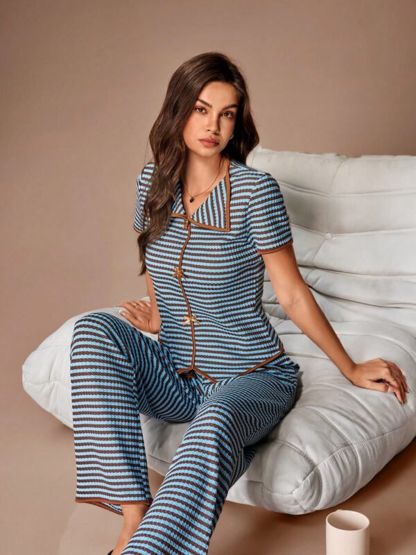 Top & Pant Knit Bow Decor  Set