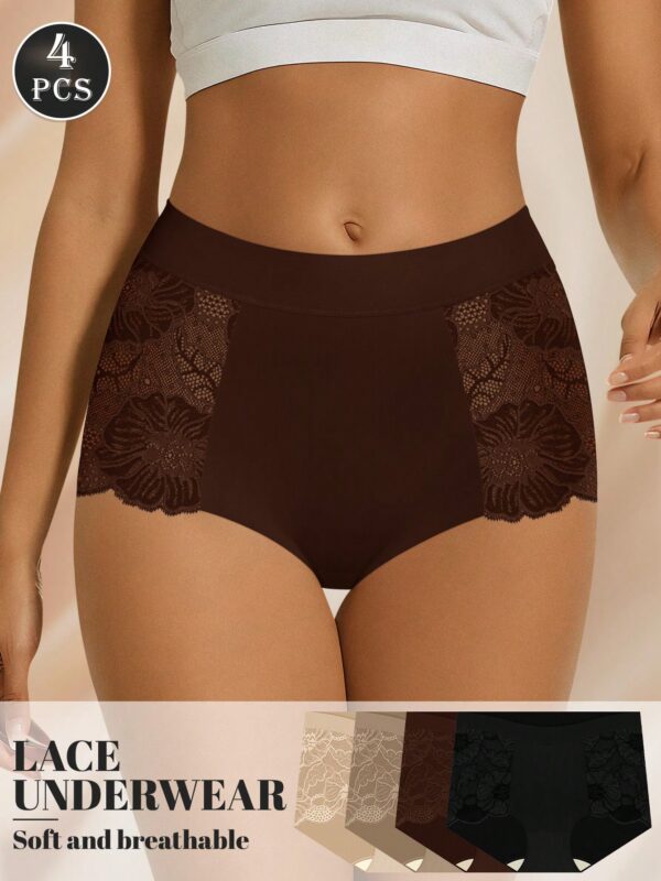 4pcs High Waist Floral Lace Panties Set