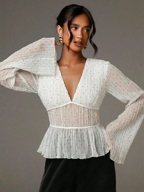 Deep  V-Neck Flare Sleeve   Top