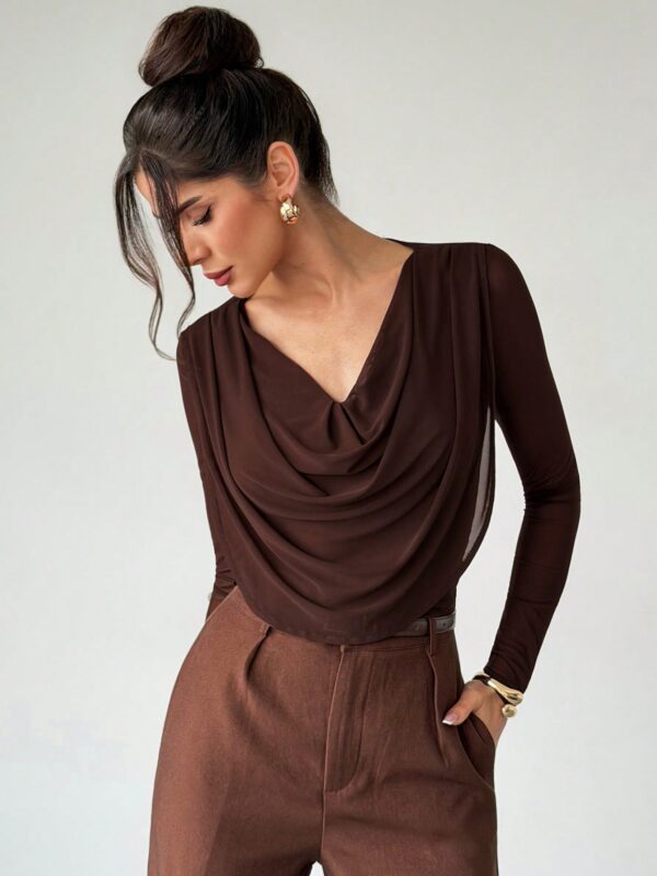 Draped Collar Knit Top