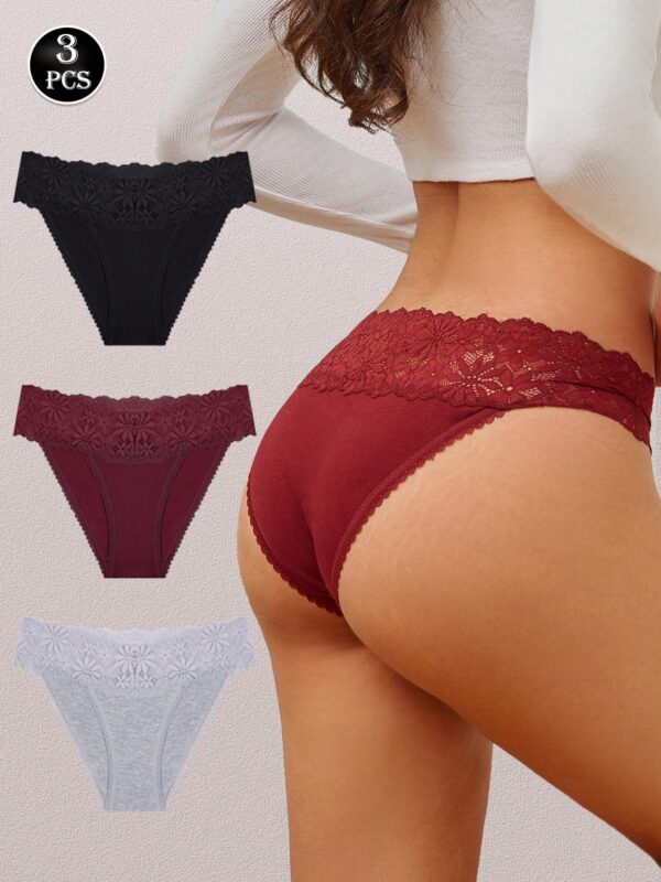 3pcs Lace Patchwork Panties