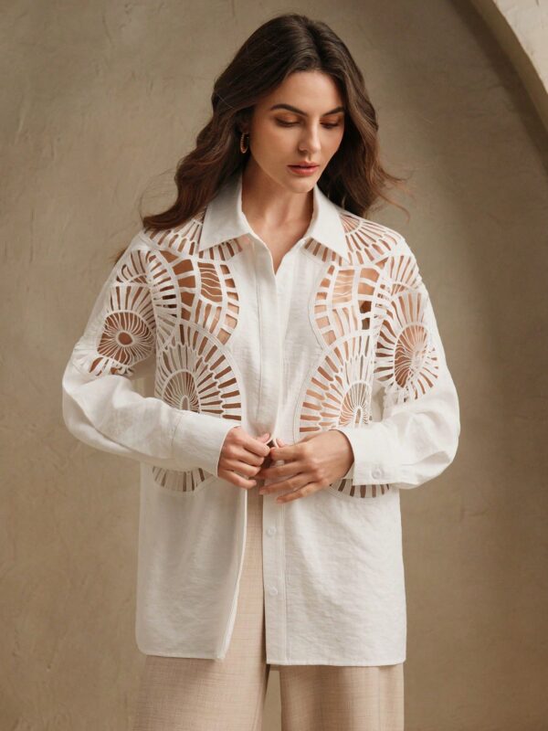 Lace Hollow Splice Collar Button Shirt