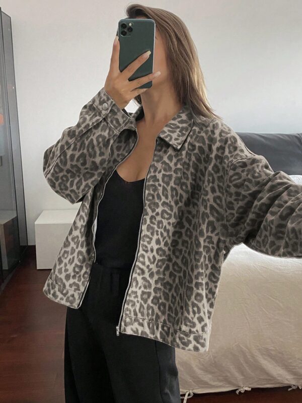 Leopard Print Loose Denim Jacket