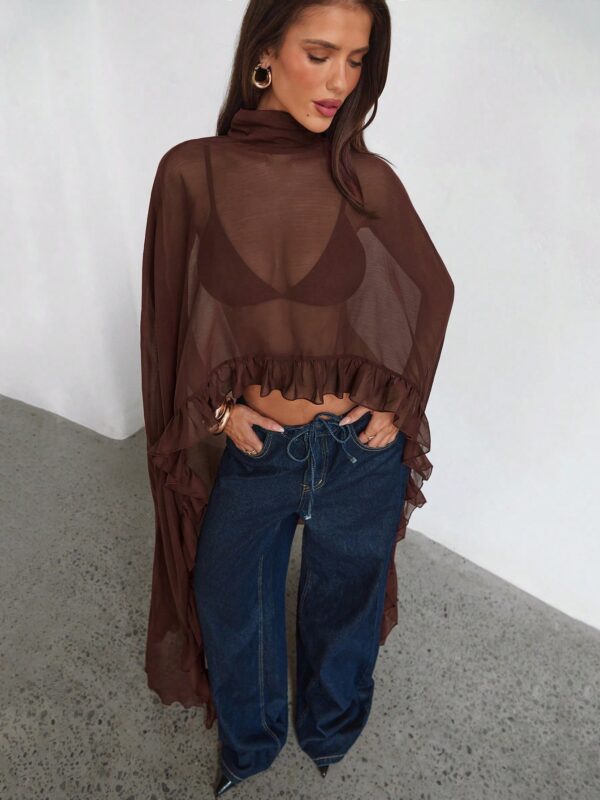 Semi-Sheer High Neck Sleeveless Shirt