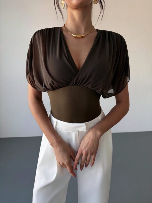 V-Neck Patchwork Bodysuit