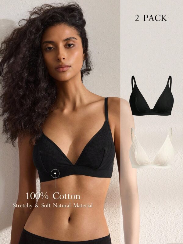 Unpadded 2pcs Cotton Rib Knit Bras