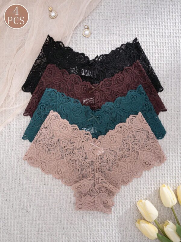 4pcs Pack Sexy Lace Trim Bikini Panties