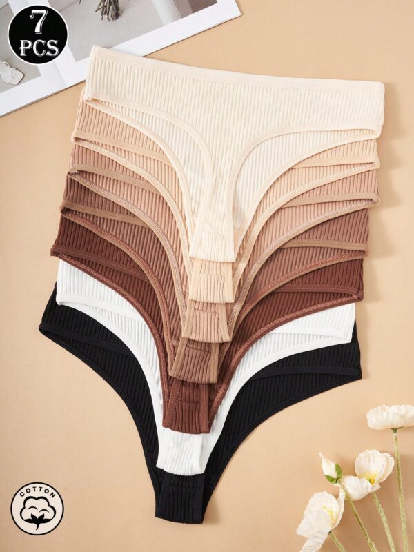 7pcs Cotton Ribbed Thong Panties