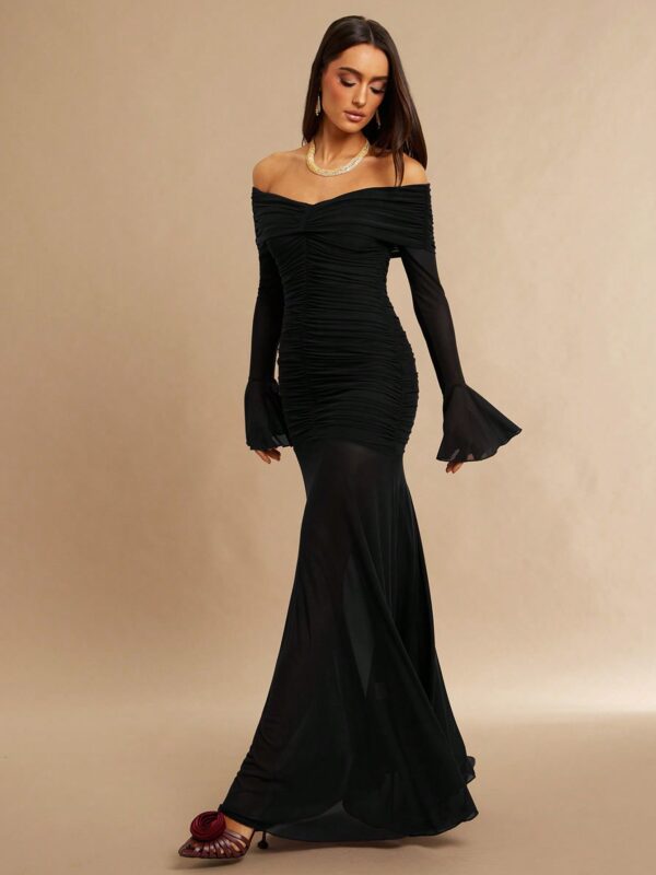 Off Shoulder Fitted Elegant Long Sleeve Dress